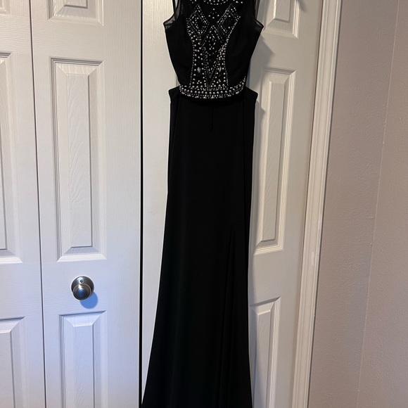 blue dress for baby girl Amaya Black Sheath Sweetheart Long Satin Lace Appliques Prom Dress with Slit
